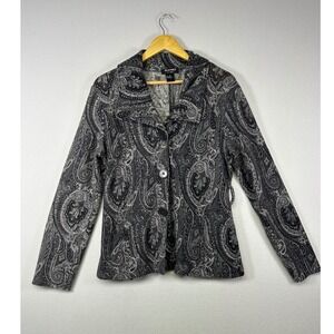 Boho Dark Academia Clothes by Revue Womens Medium Gray Paisley 100% Wool Jacket